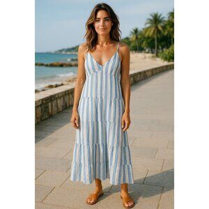 RAILS Avril Gibson Stripe Blue Midi Dress MEDIUM